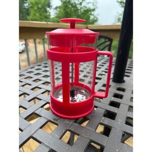 Glass & Red Plastic French Coffee Press in UNUSED CONDITION 24+ Ounces
